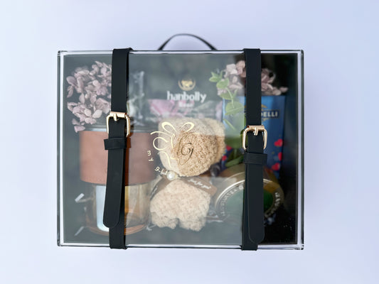 Black leather belt travel case gift box